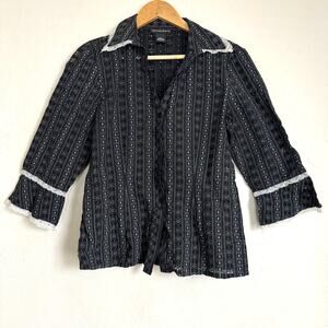 Spenser Jeremy Black and White Eyelet Button Down Cotton Shirt Women's Medium